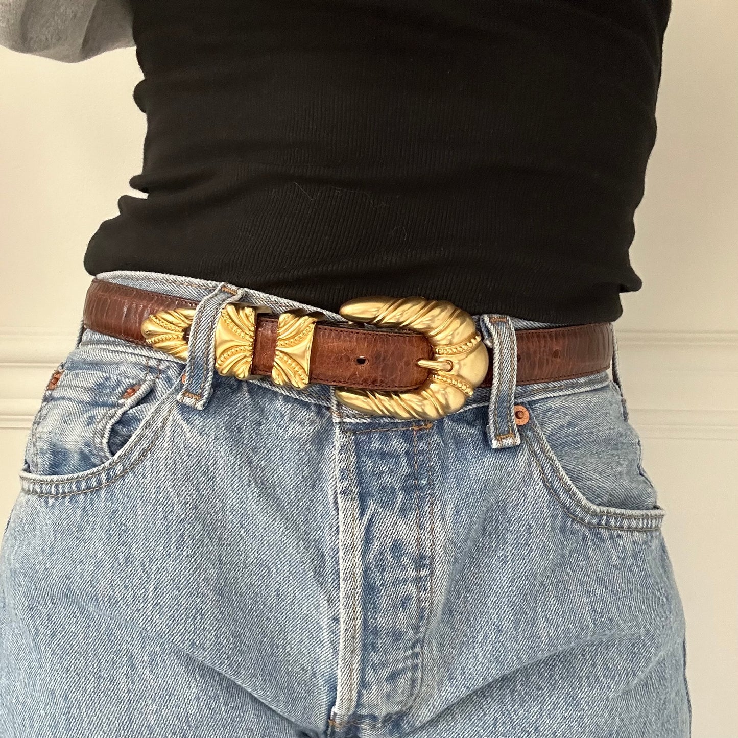 Brown Leather Gold Buckle Belt