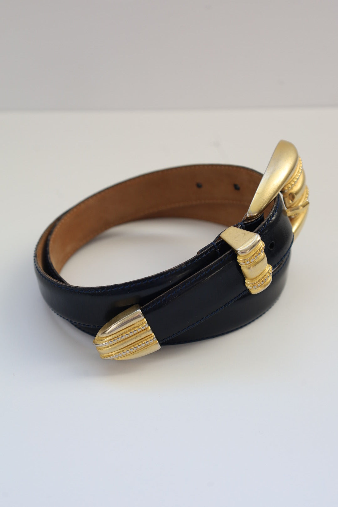 Black Leather Gold Buckle Belt