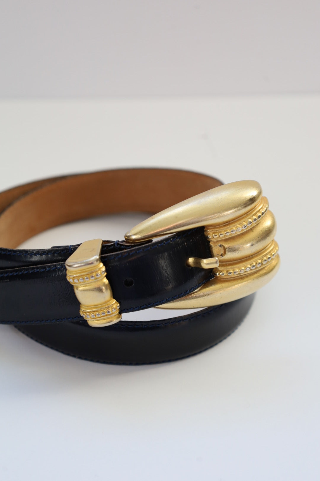 Black Leather Gold Buckle Belt