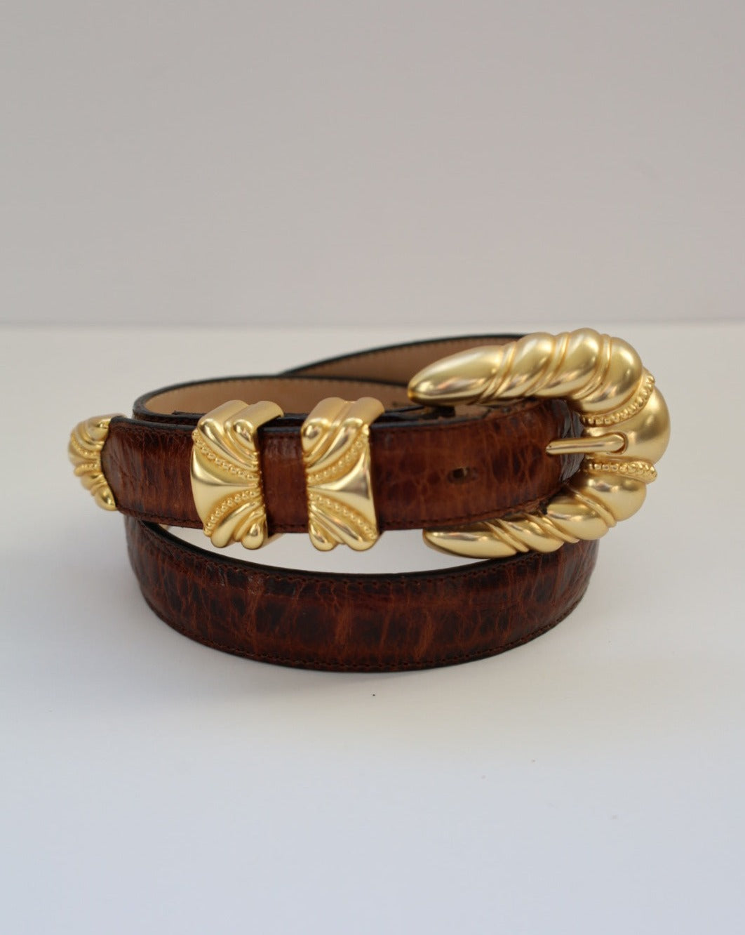 Brown Leather Gold Buckle Belt