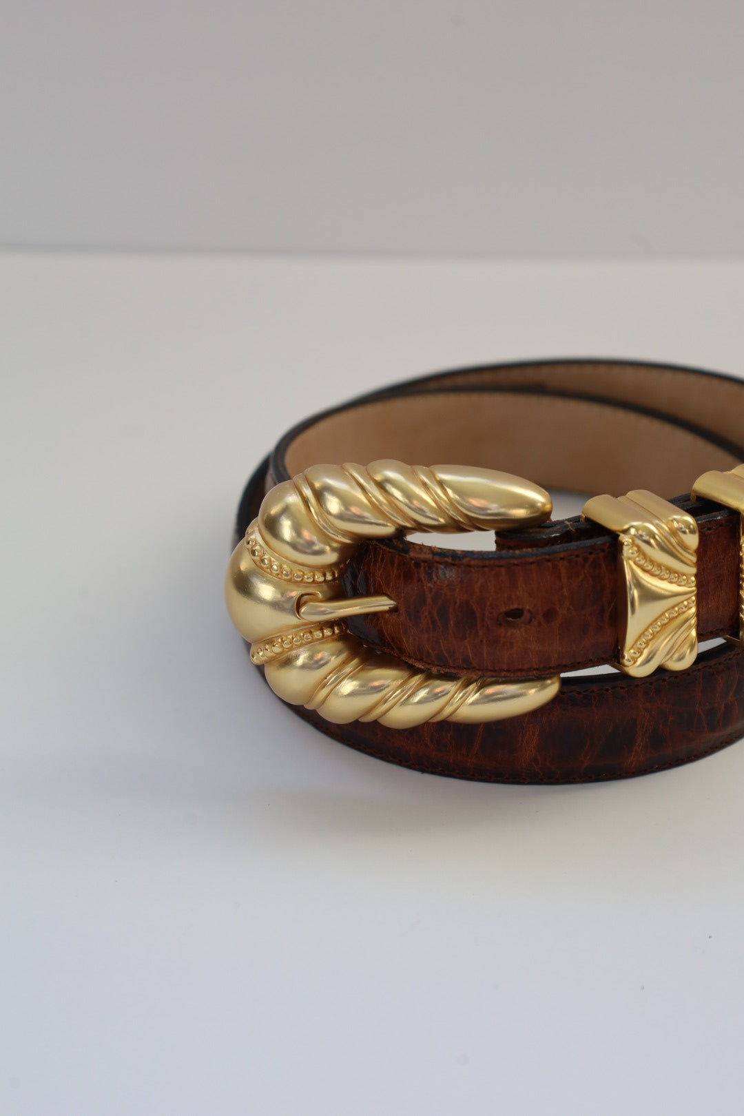 Brown Leather Gold Buckle Belt