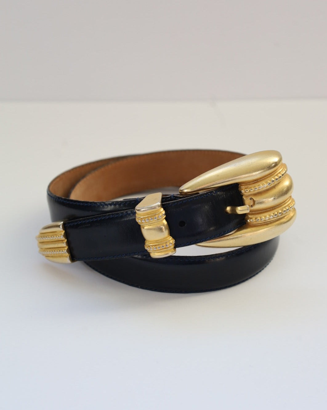 Black Leather Gold Buckle Belt