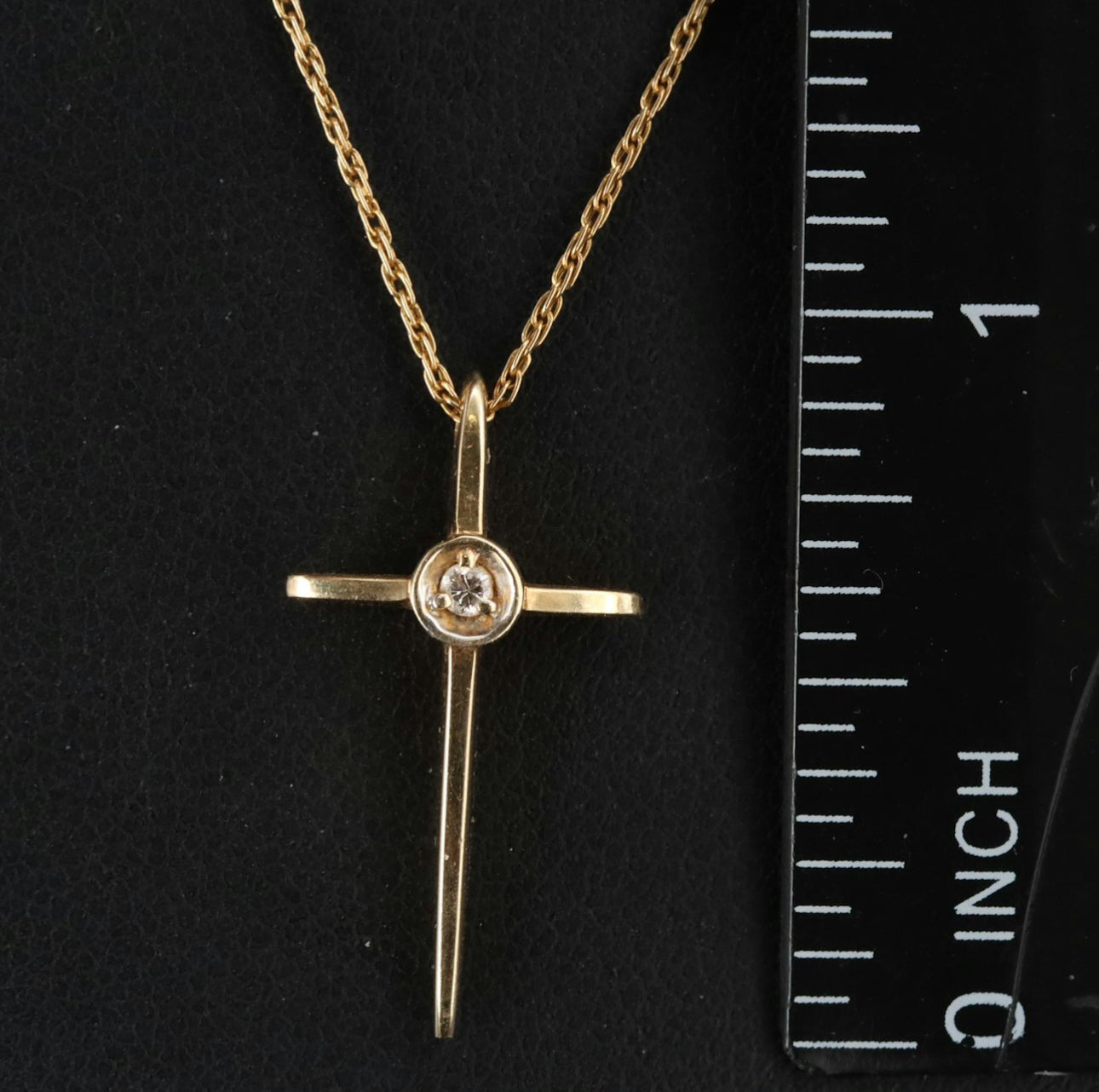 14k 0.02 CT Diamond Solitaire Cross Necklace